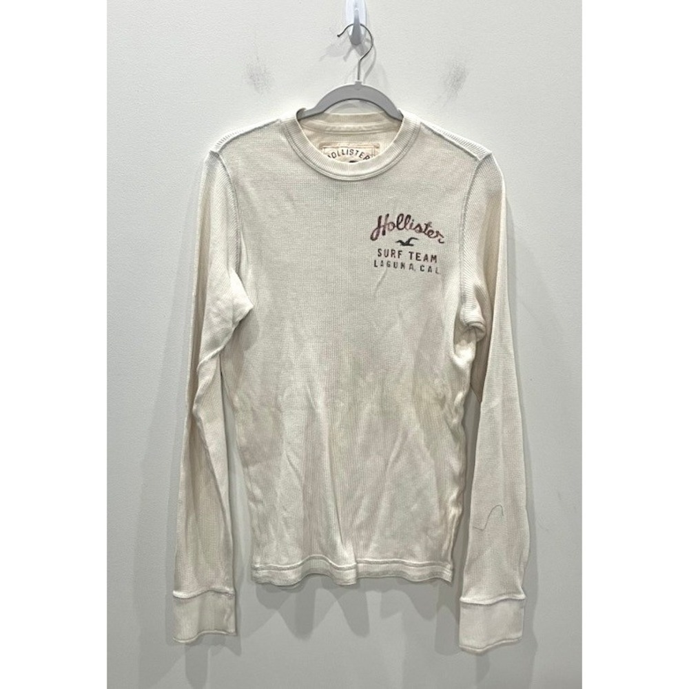 Vintage Y2K Hollister Surf Team Thermal Shirt Cream Waffle Knit Mens Medium